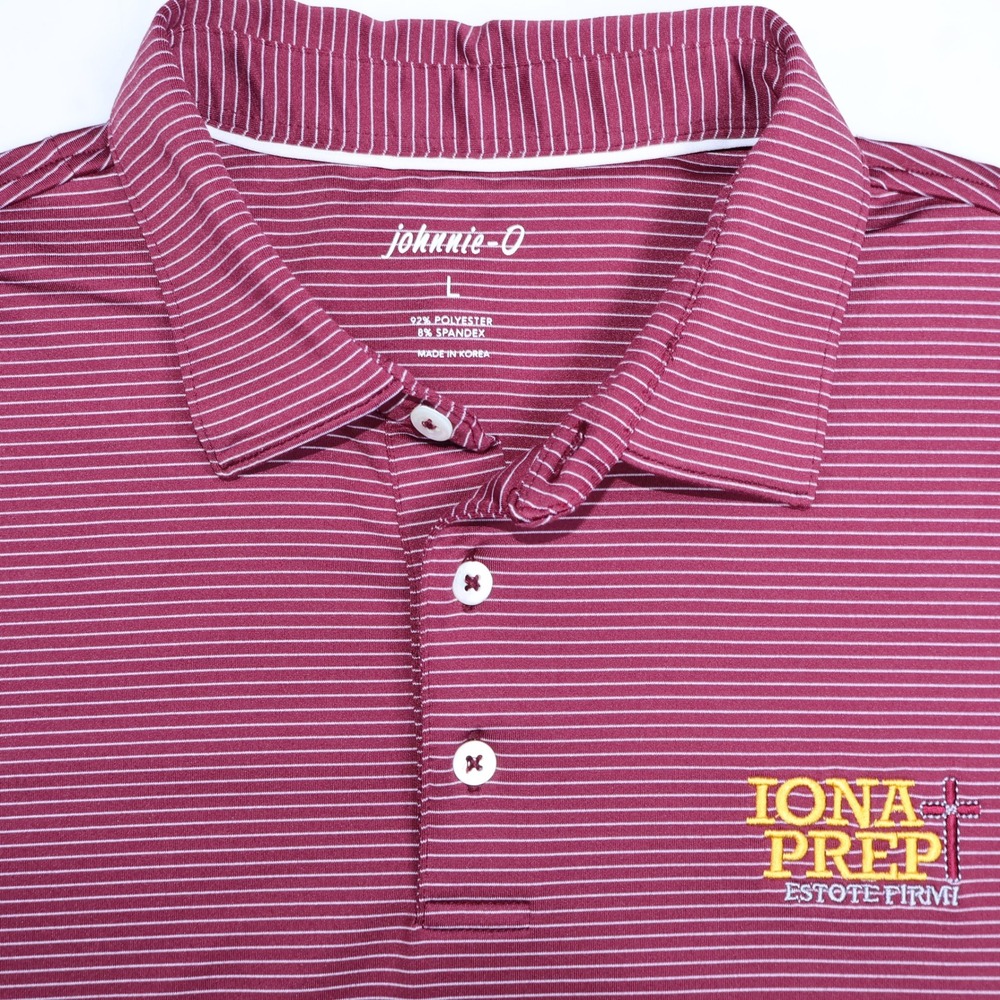 Johnnie-O Mens Iona Prep Performance Polo Shirt Maroon Stripe Large